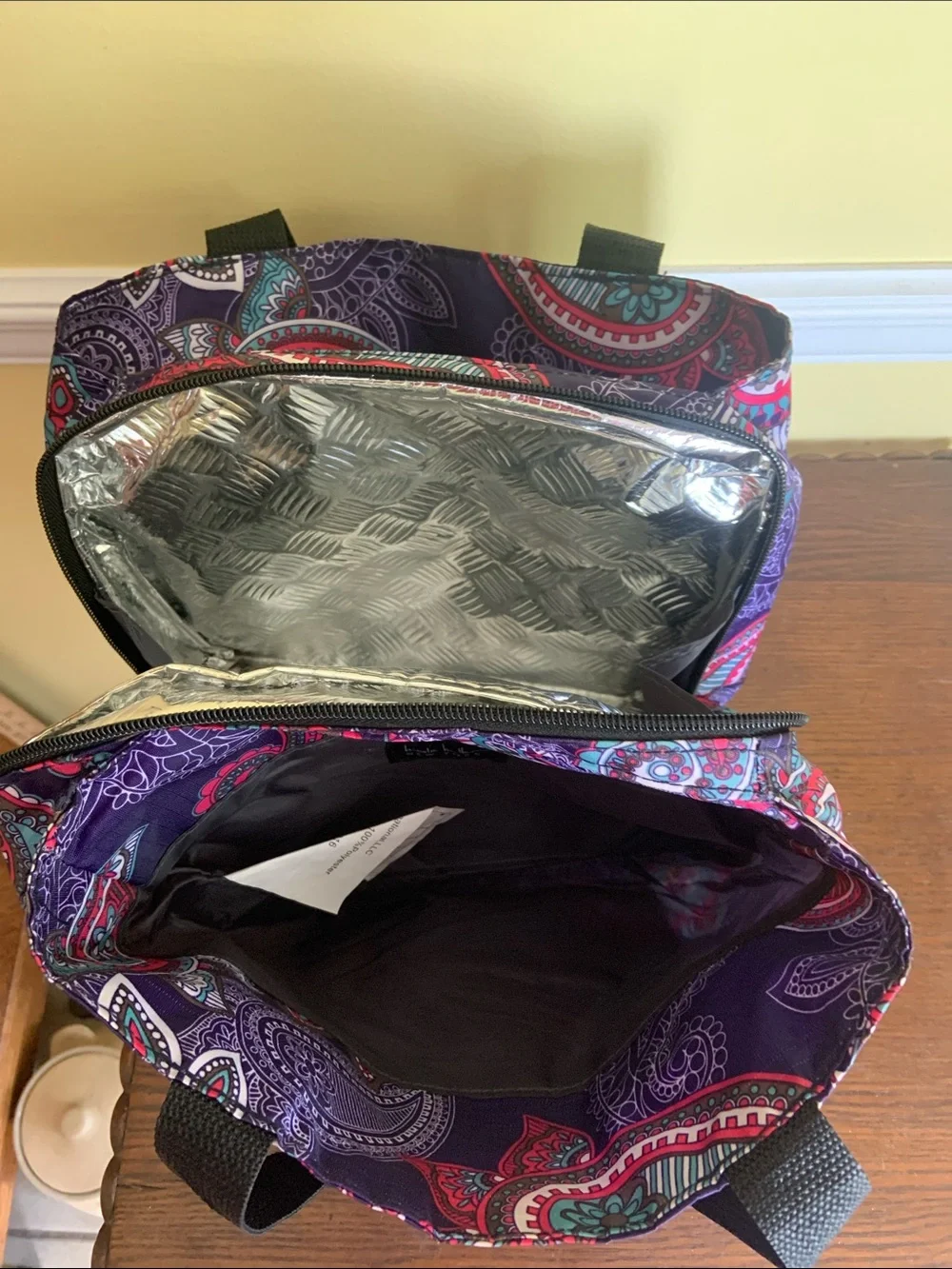 Nicole Miller  Purple Paisley Insulated Lunch Bag - Stylish Multi Pockets